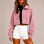 Nicole - Women's Corduroy Cropped Zip-Up Jacket 4