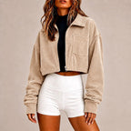 Nicole - Women's Corduroy Cropped Zip-Up Jacket 5