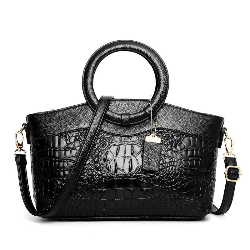 Ophelia - Women's Embossed Crocodile Texture Tote with Dual Handles
