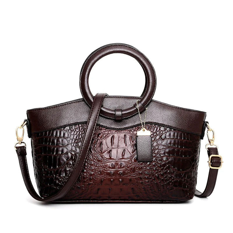 Ophelia - Women's Embossed Crocodile Texture Tote with Dual Handles