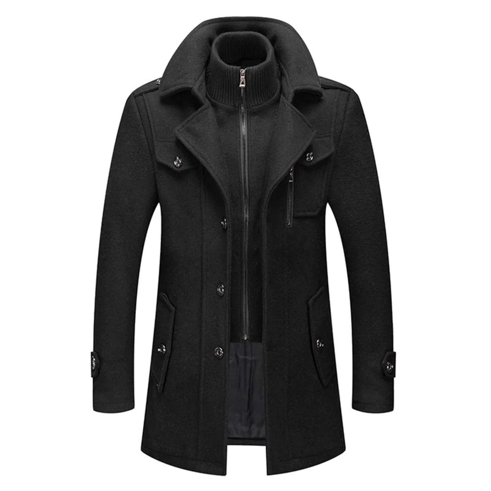 Parker - Men's Notch Lapel Wool Coat with Zip Liner