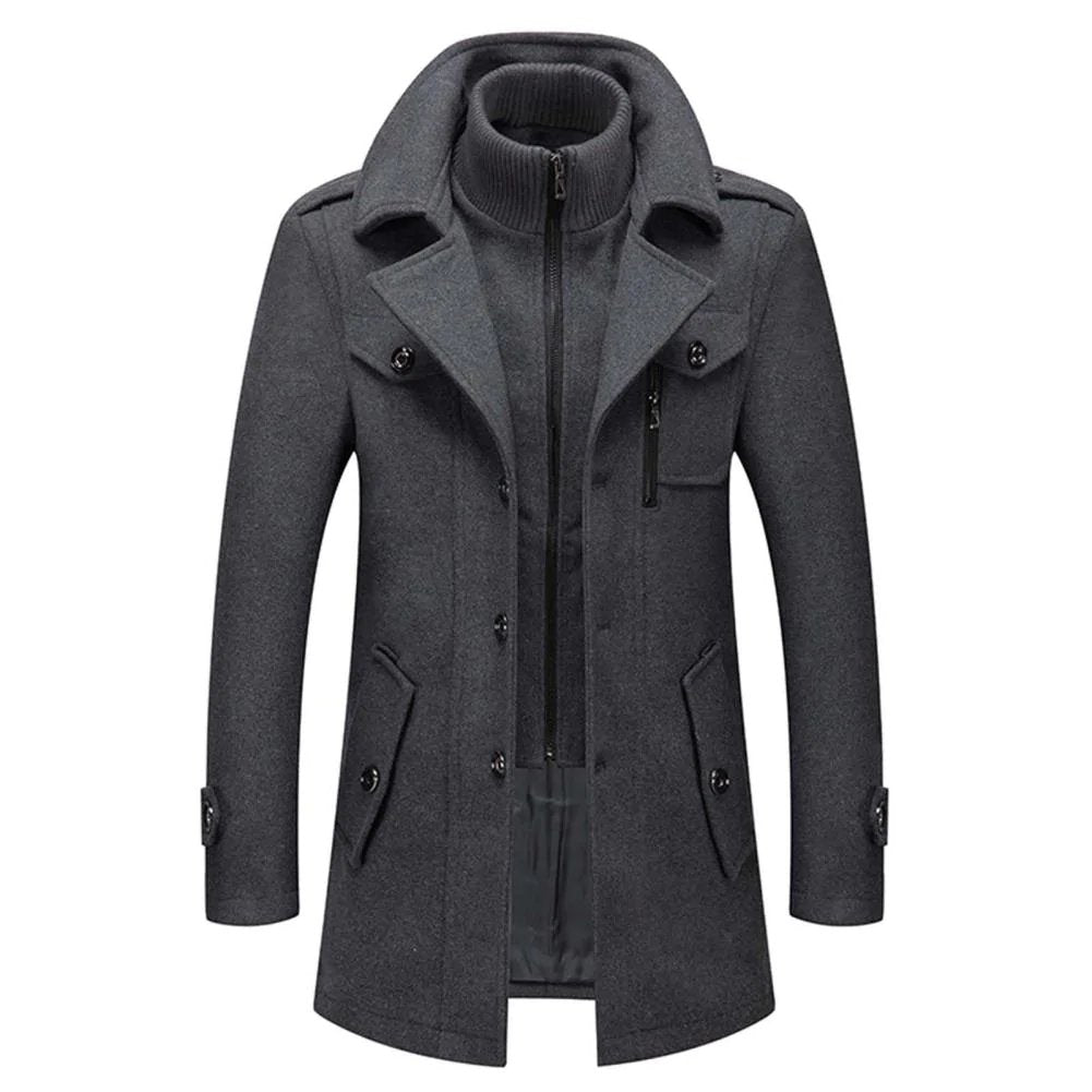 Parker - Men's Notch Lapel Wool Coat with Zip Liner