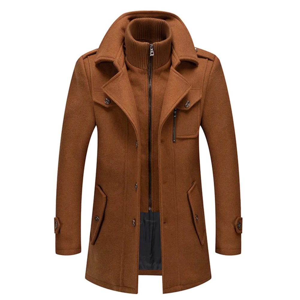 Parker - Men's Notch Lapel Wool Coat with Zip Liner