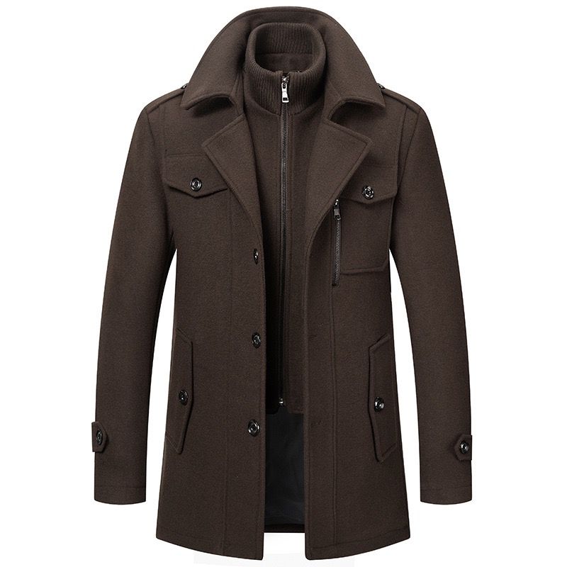 Parker - Men's Notch Lapel Wool Coat with Zip Liner