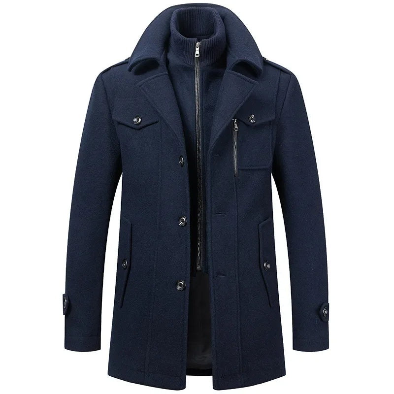 Parker - Men's Notch Lapel Wool Coat with Zip Liner