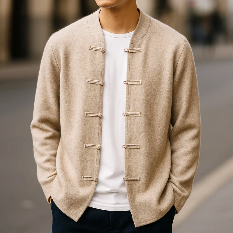 Peter - Men's Cashmere Mandarin Collar Cardigan with Toggle Closures