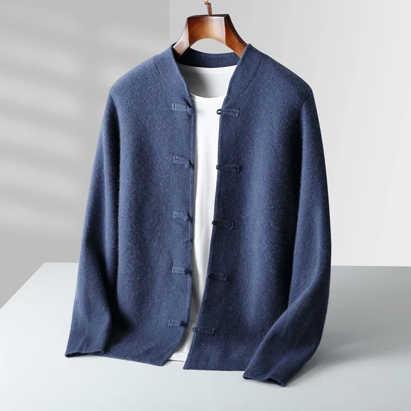 Peter - Men's Cashmere Mandarin Collar Cardigan with Toggle Closures