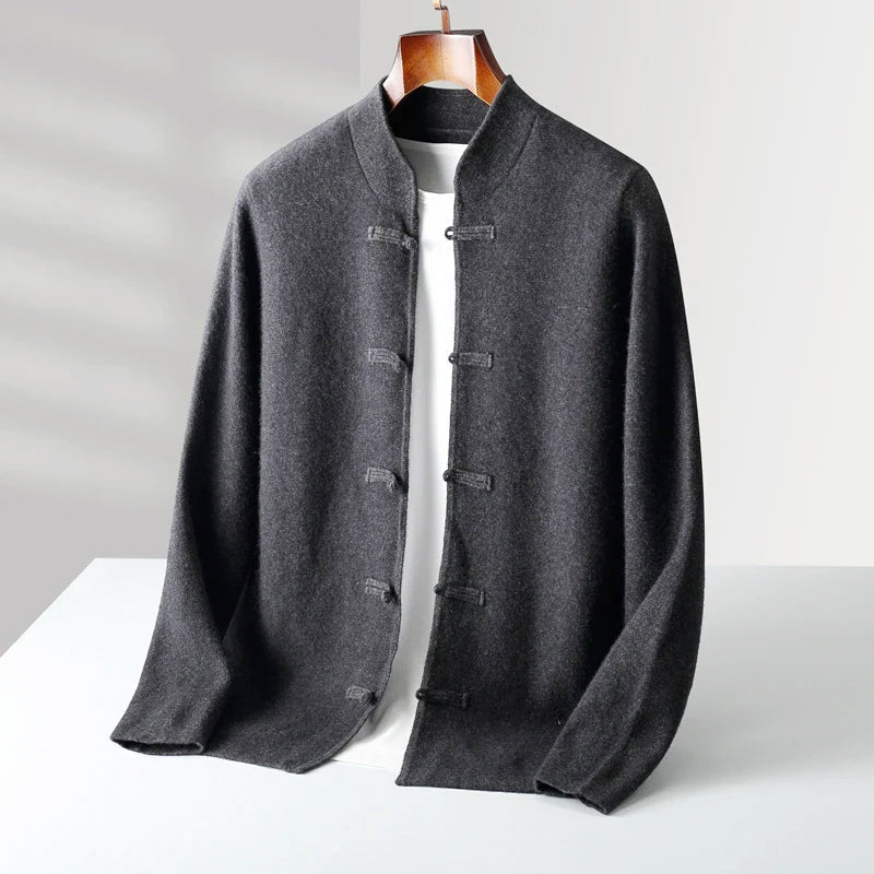 Peter - Men's Cashmere Mandarin Collar Cardigan with Toggle Closures