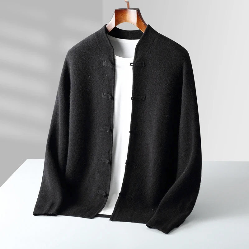 Peter - Men's Cashmere Mandarin Collar Cardigan with Toggle Closures
