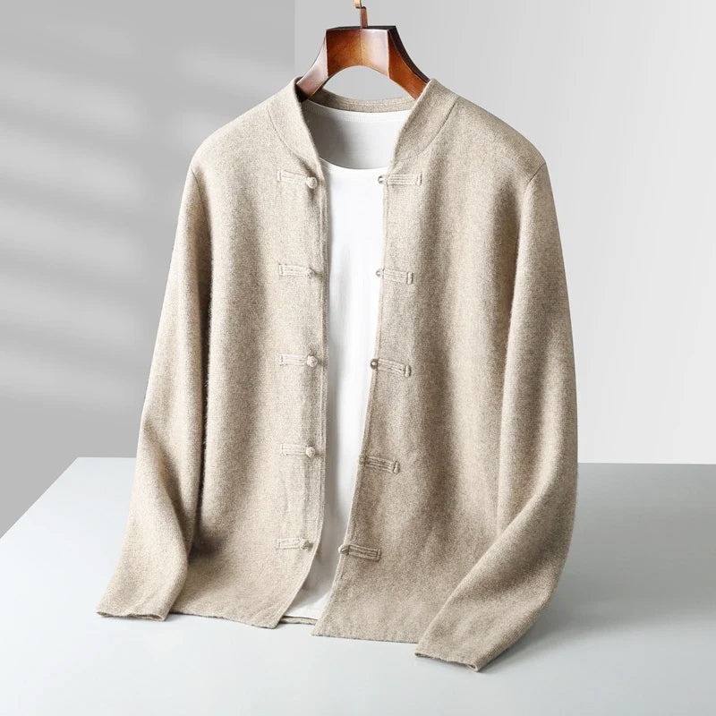 Peter - Men's Cashmere Mandarin Collar Cardigan with Toggle Closures