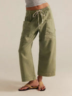 Remi - Women's Drawstring Cargo Pants with Oversized Patch Pockets