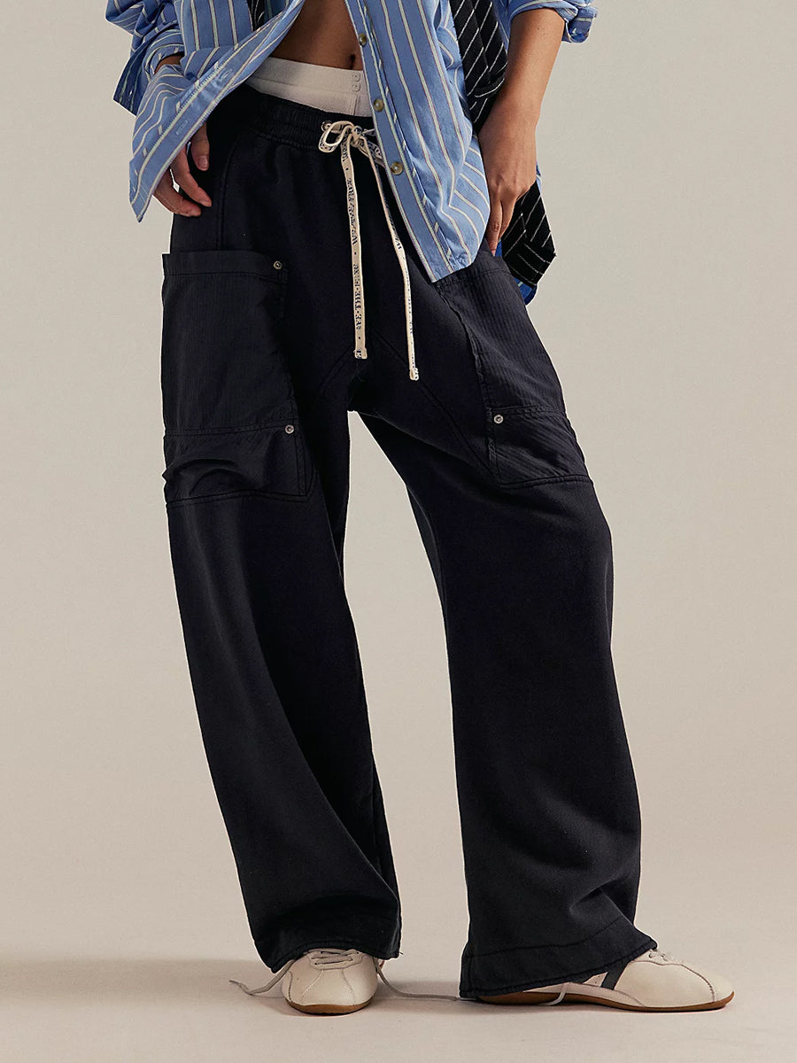 Remi - Women's Drawstring Cargo Pants with Oversized Patch Pockets