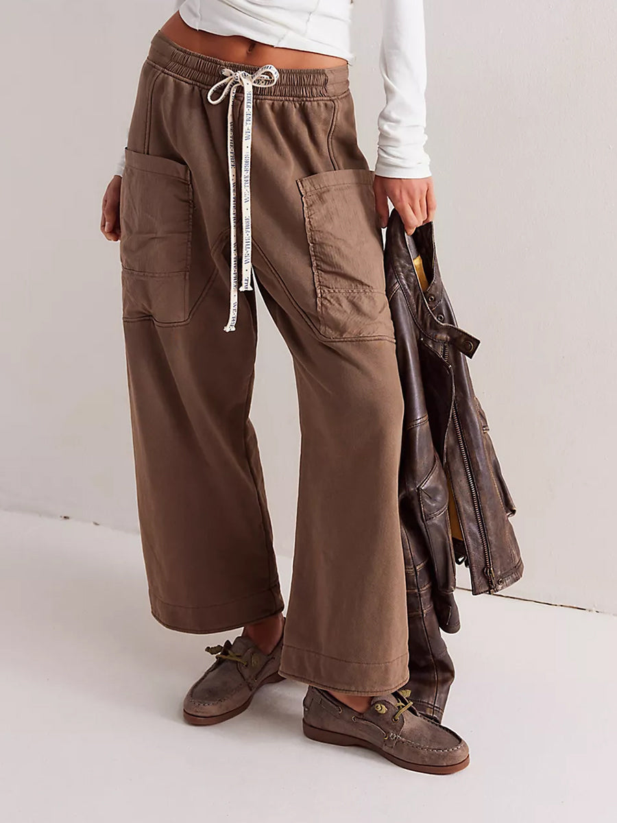 Remi - Women's Drawstring Cargo Pants with Oversized Patch Pockets