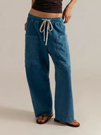 Remi - Women's Drawstring Cargo Pants with Oversized Patch Pockets
