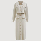 Rhian - Women's Button-Front Knit Blazer and Skirt Set