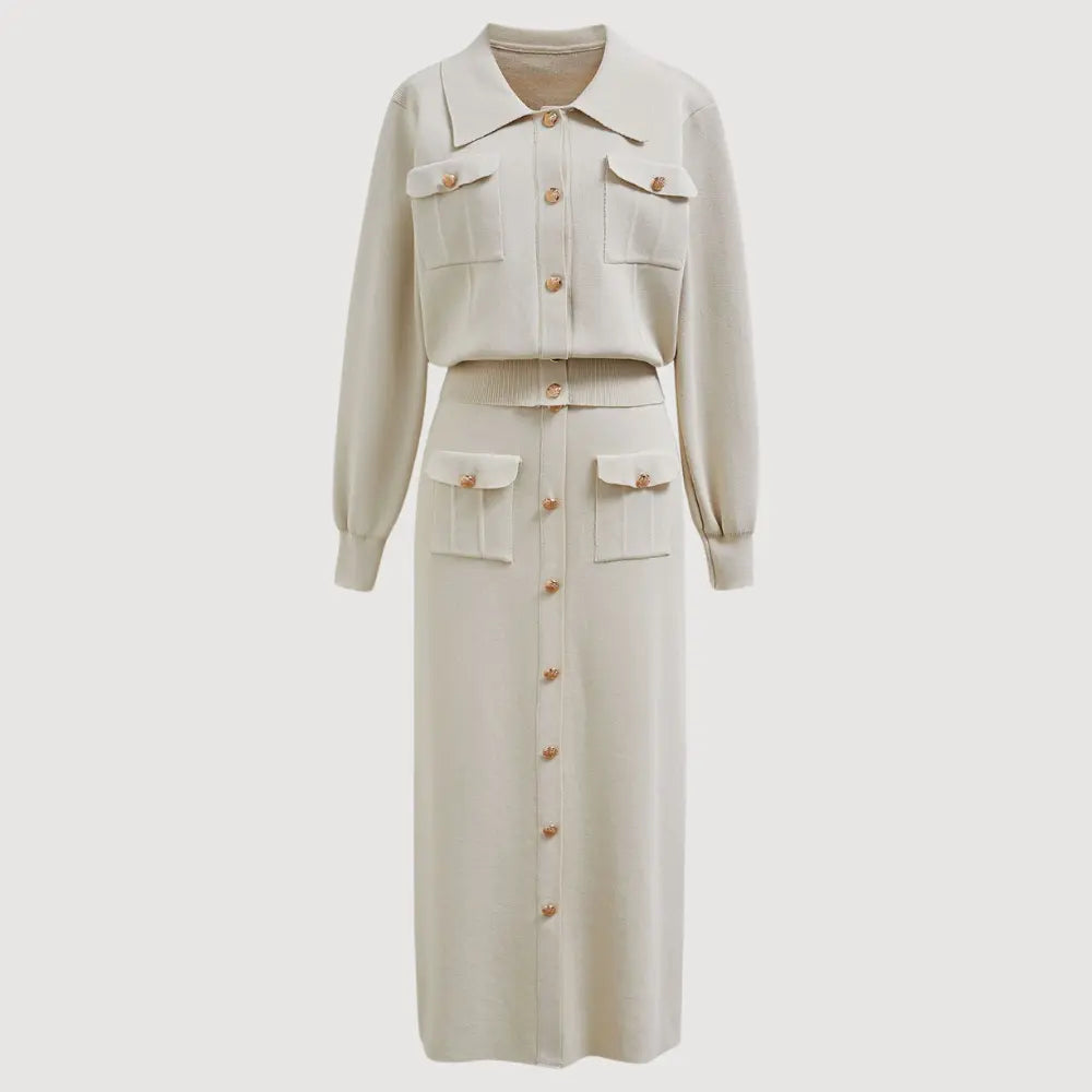 Rhian - Women's Button-Front Knit Blazer and Skirt Set