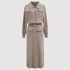 Rhian - Women's Button-Front Knit Blazer and Skirt Set