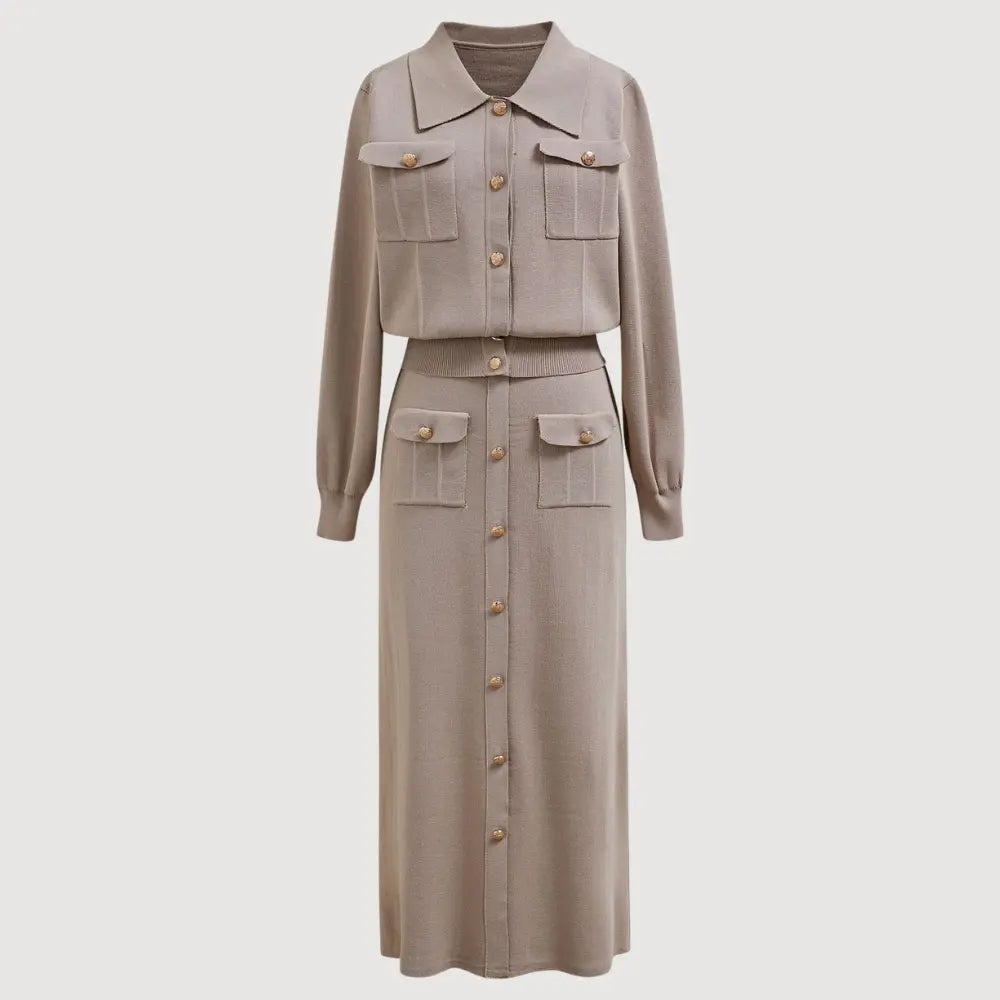 Rhian - Women's Button-Front Knit Blazer and Skirt Set