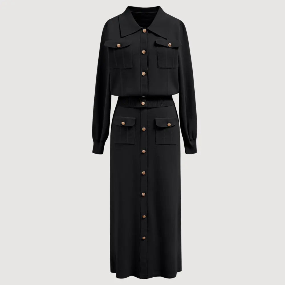 Rhian - Women's Button-Front Knit Blazer and Skirt Set