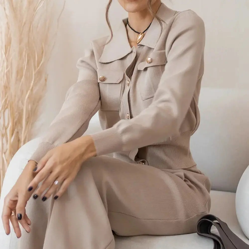 Rhian - Women's Button-Front Knit Blazer and Skirt Set