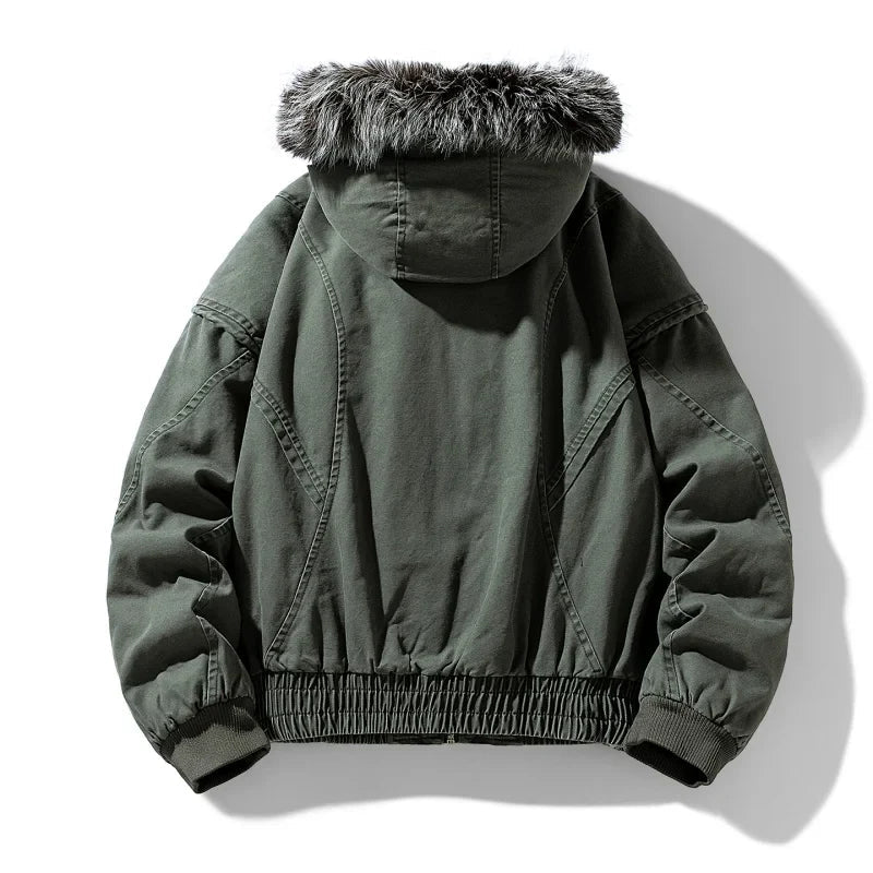 River - Men's Fleece-Lined Cargo Jacket with Faux Fur Hood