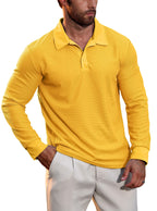 Robert - Men's Waffle Knit Long-Sleeve Polo Fall Shirt 3