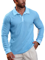 Robert - Men's Waffle Knit Long-Sleeve Polo Fall Shirt 4