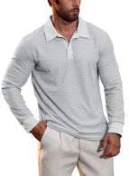 Robert - Men's Waffle Knit Long-Sleeve Polo Fall Shirt 5