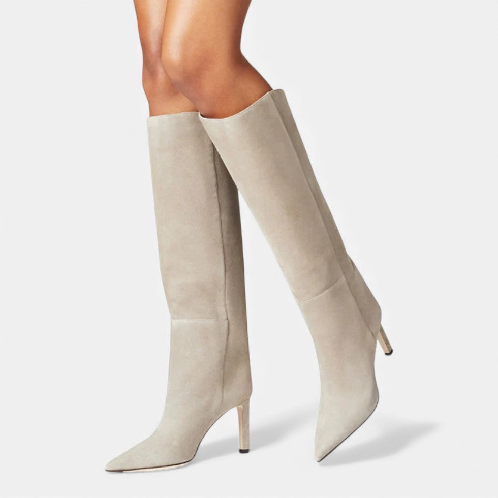 Roxane - Women's Suede-Look Knee-High Boots with Stiletto Heel