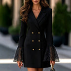 Ruth - Women's Long Sleeve Lace Cuff Blazer Dress 4