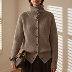 Rylee - Women's Ribbed Button-Front Cardigan with Turtleneck