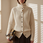 Rylee - Women's Ribbed Button-Front Cardigan with Turtleneck