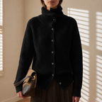 Rylee - Women's Ribbed Button-Front Cardigan with Turtleneck