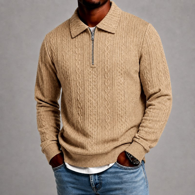 Seth - Men's Textured Cable Knit Quarter-Zip Sweater 1