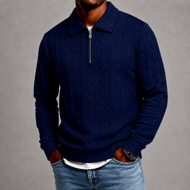 Seth - Men's Textured Cable Knit Quarter-Zip Sweater 4