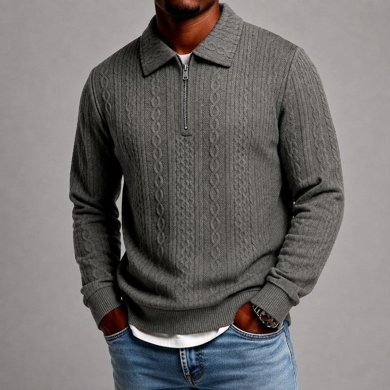 Seth - Men's Textured Cable Knit Quarter-Zip Sweater 8