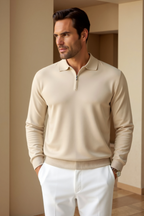 Silas - Men's Quarter-Zip Polo Shirt with Turndown Collar