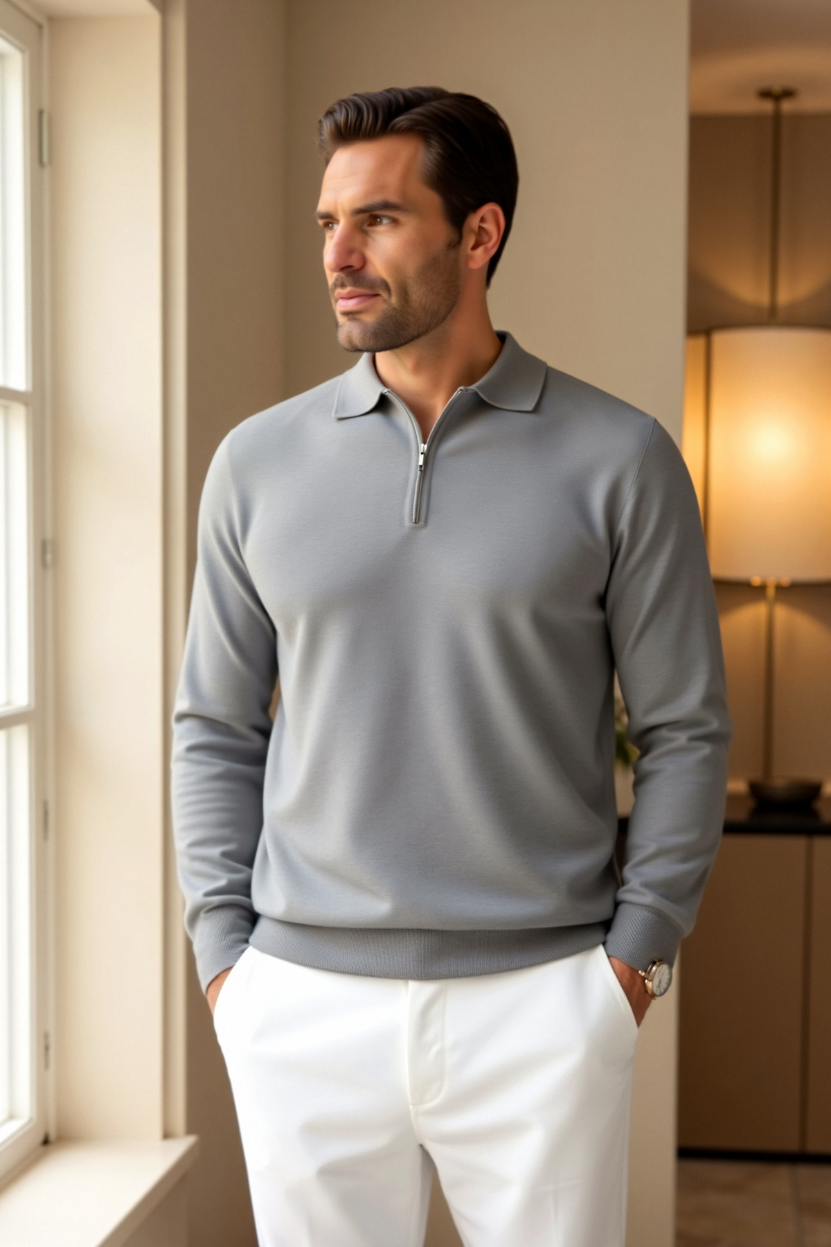 Silas - Men's Quarter-Zip Polo Shirt with Turndown Collar