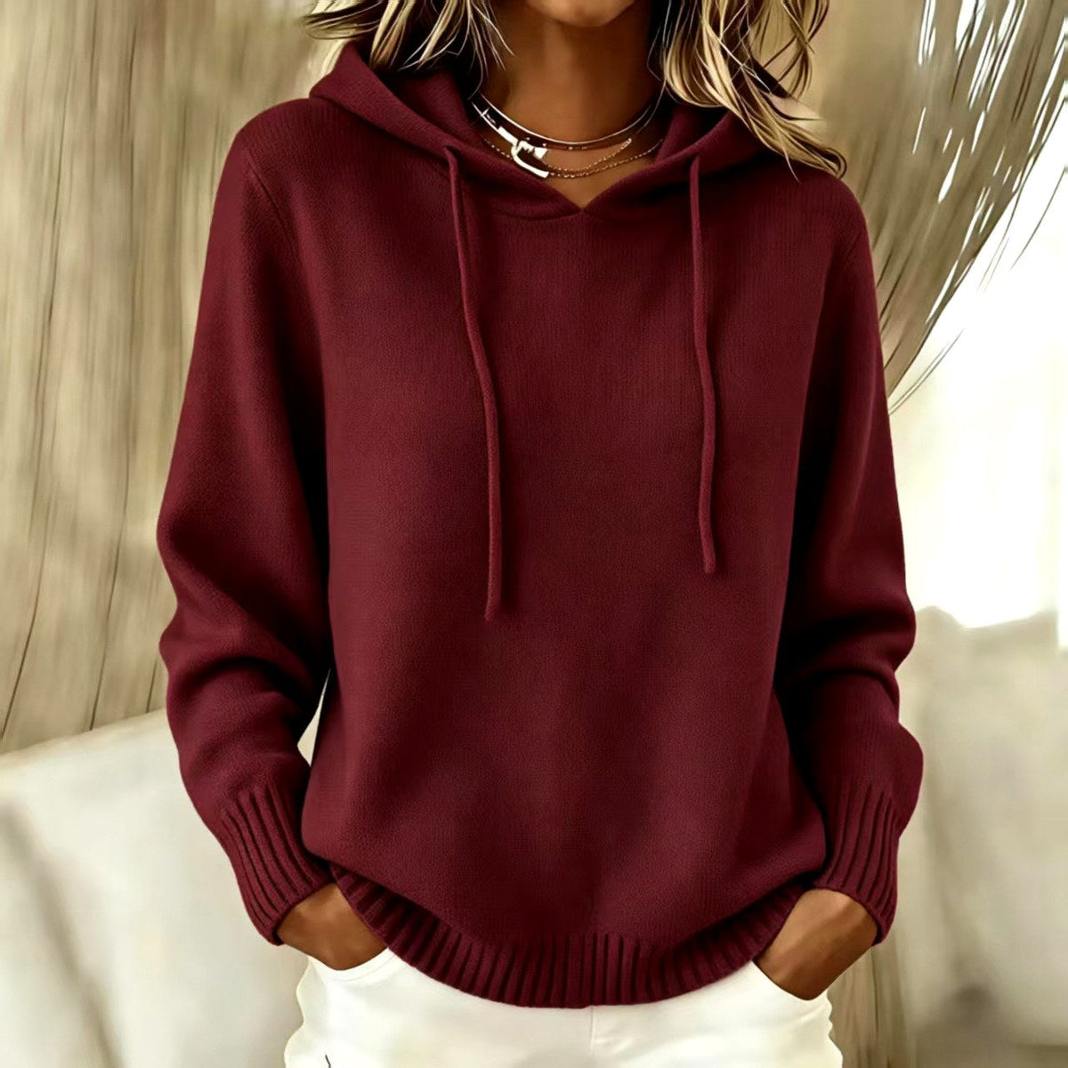 Tabitha - Women's Hooded Pullover Sweater with Ribbed Cuffs