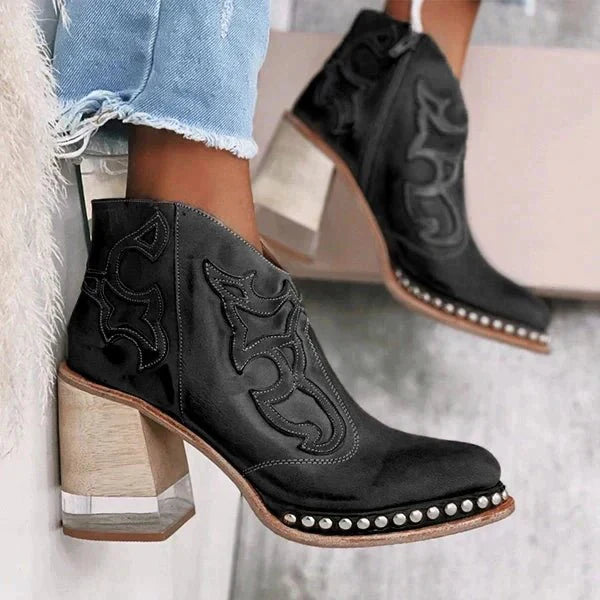 Valencia - Women's Studded Sole Western Ankle Boots 