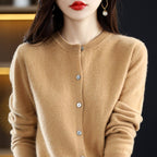 Valentina - Women's Cashmere Crew Neck Button-Front Cardigan 4