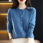 Valentina - Women's Cashmere Crew Neck Button-Front Cardigan 6