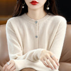 Valentina - Women's Cashmere Crew Neck Button-Front Cardigan 7