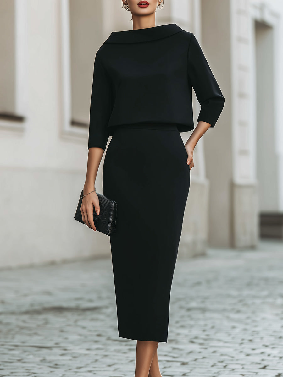 Vera - Women's Boat-Neck Cropped Top and Skirt Set