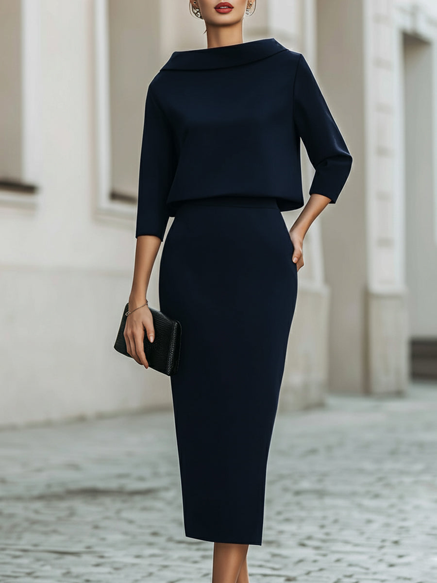 Vera - Women's Boat-Neck Cropped Top and Skirt Set