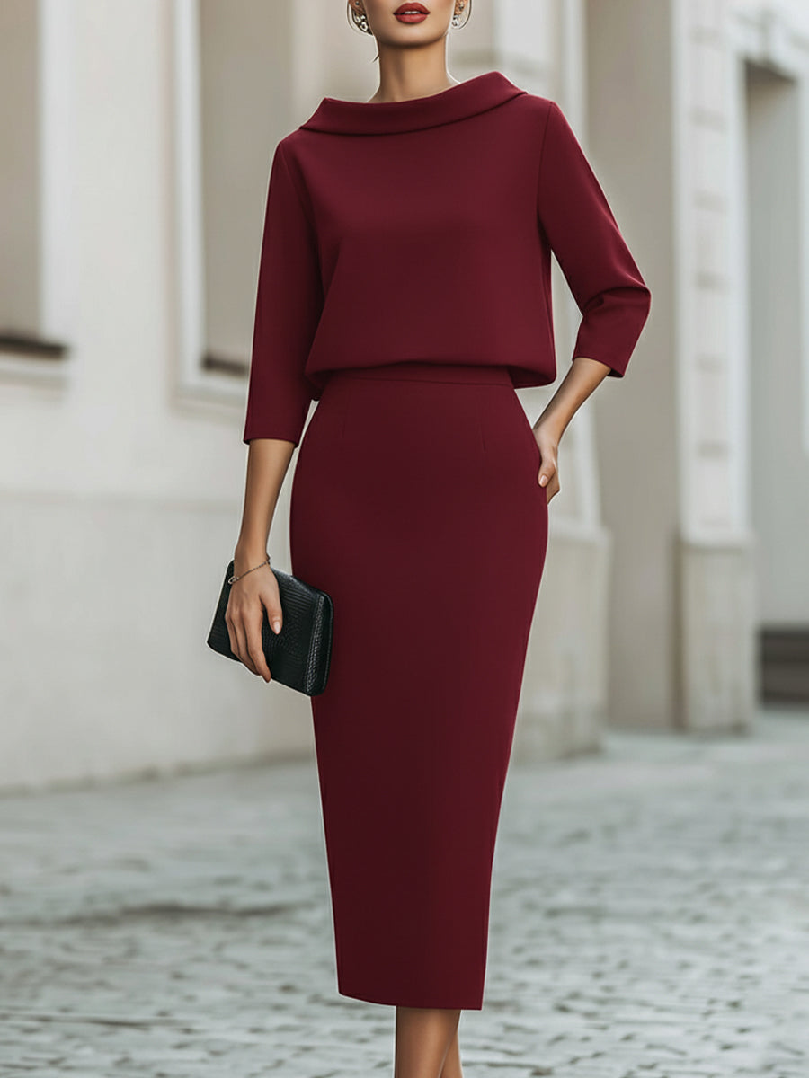 Vera - Women's Boat-Neck Cropped Top and Skirt Set