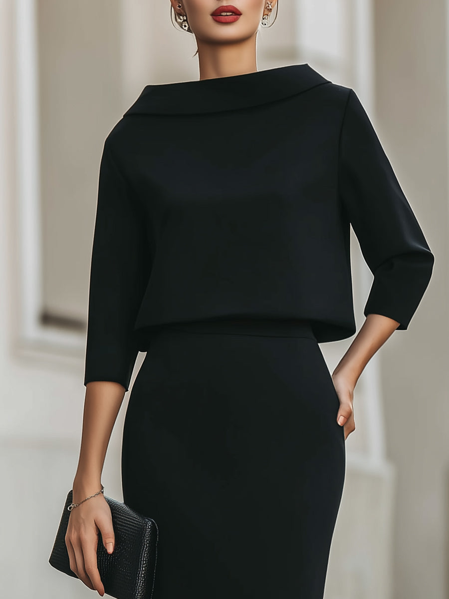 Vera - Women's Boat-Neck Cropped Top and Skirt Set