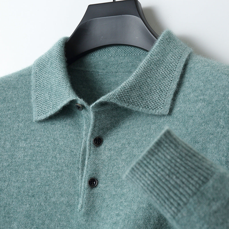 Victor - Men's Merino Wool Polo Shirt with Textured Collar