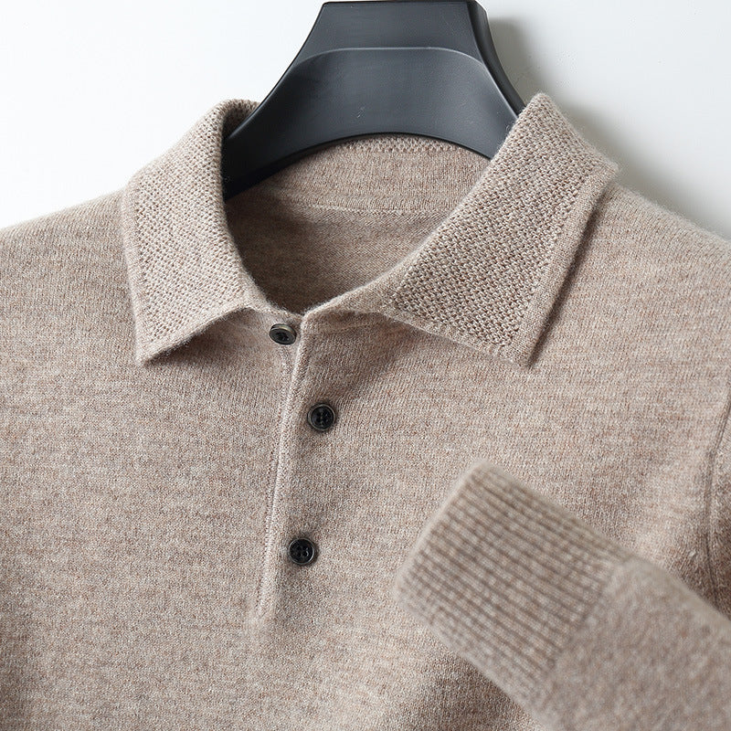 Victor - Men's Merino Wool Polo Shirt with Textured Collar
