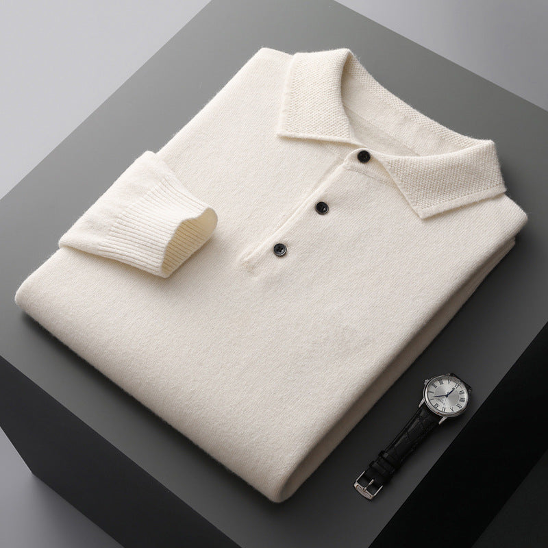 Victor - Men's Merino Wool Polo Shirt with Textured Collar